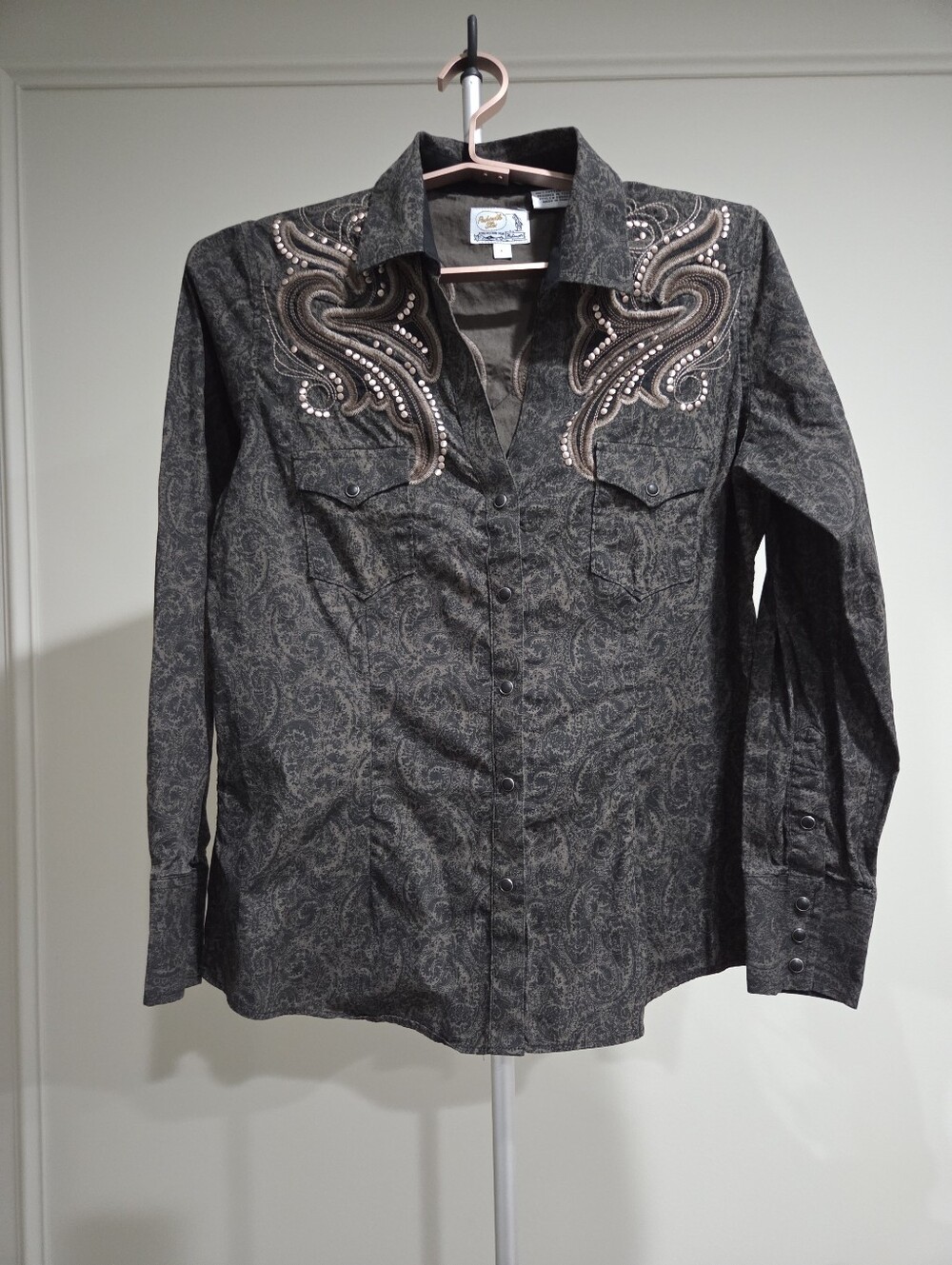 Panhandle Slim Brown Paisley Long-Sleeve Western Shirt w/h Embellished Yoke Sz.L